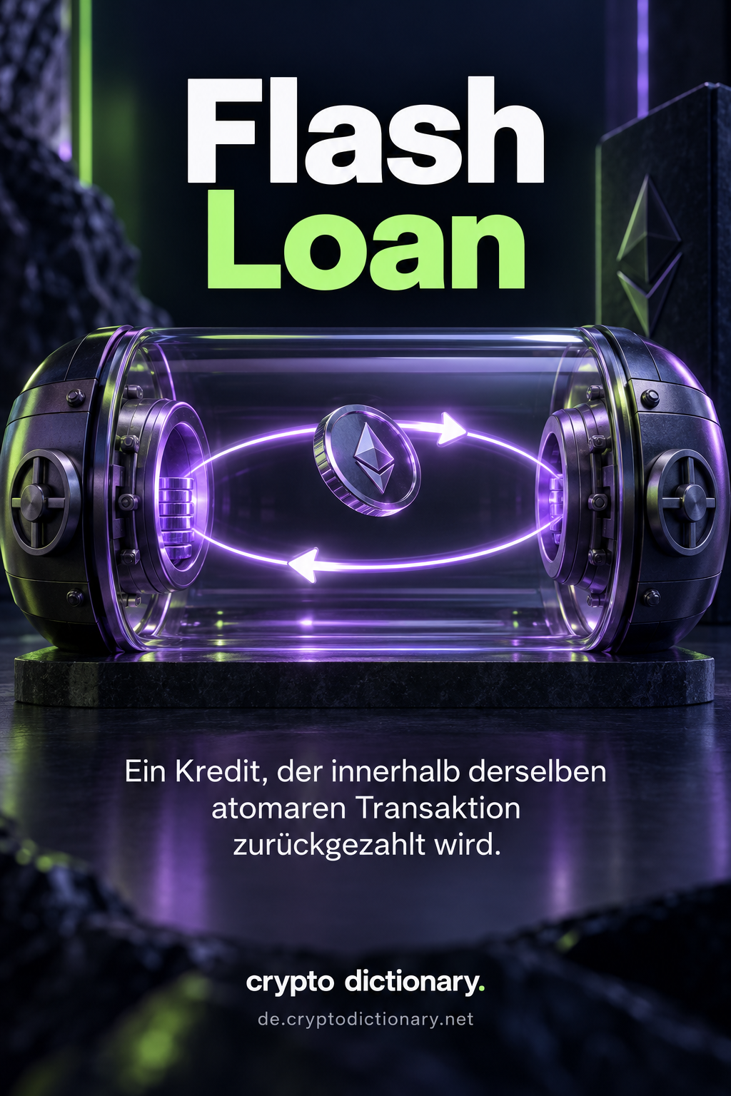 Ein Asset durchläuft einen geschlossenen Hin-und-zurück-Kreislauf innerhalb einer gläsernen Transaktionskapsel.