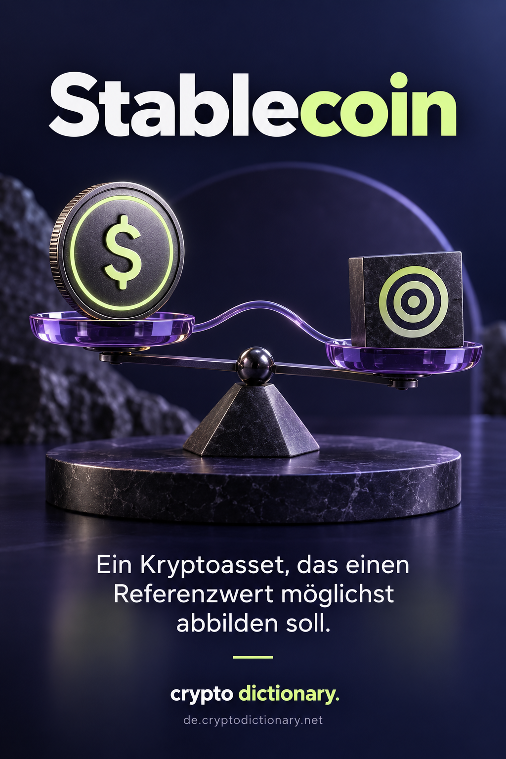 Eine violette Waage vergleicht eine generische Dollarmünze mit einem Referenz-Ziel.